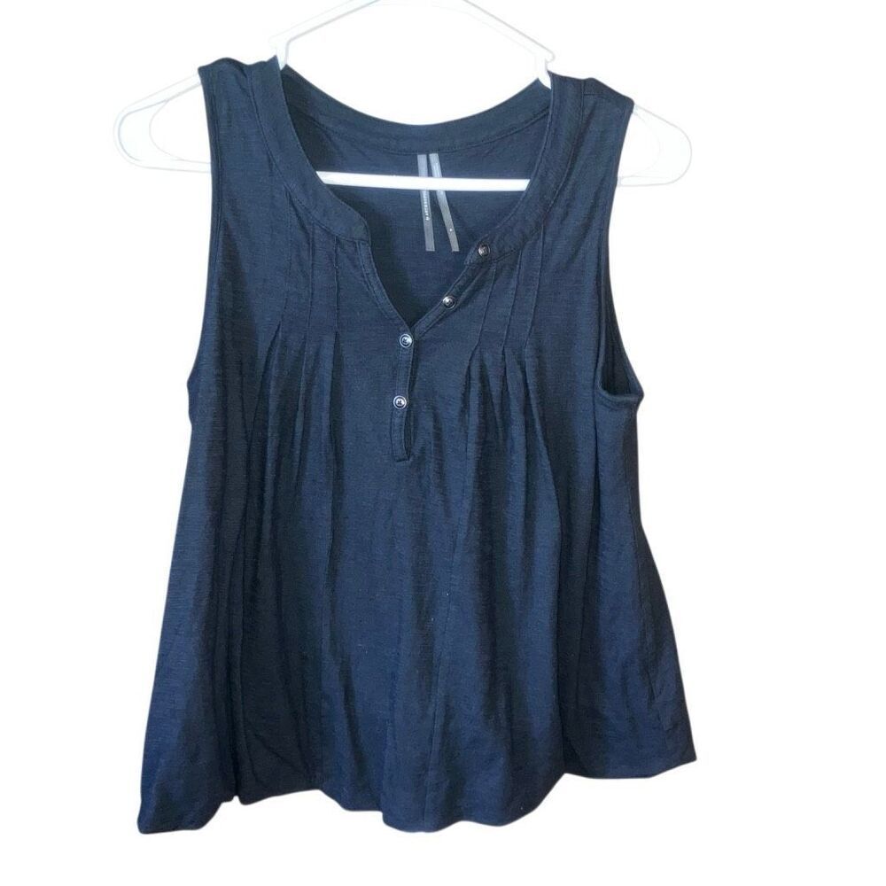 By Anthropologie Grey Button V-Neck Bubble Hem Sleeveless Blouse Small #758